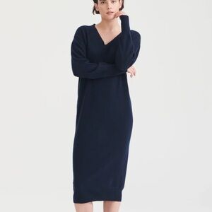 NADAAM 100% Cashmere Signature Long Navy V-Neck Dress Size 1X NWT